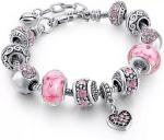 Silver Heart Charm Bracelet with Crystal Accents
