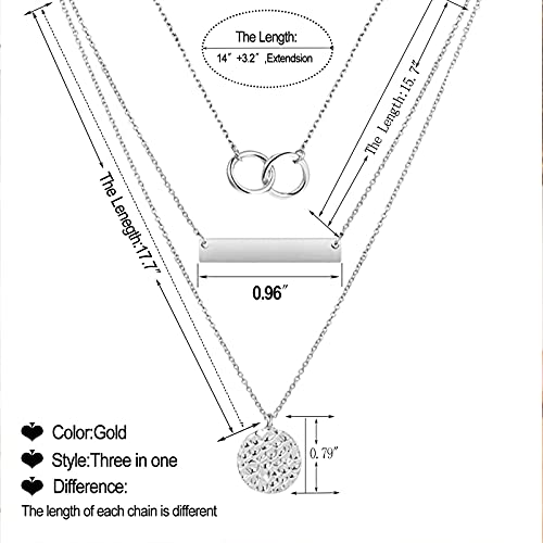 Dcfywl731 Silver Plated Layered Pendant Necklace for Women Multilayer Circle Bar Disc Adjustable Chain Necklace Jewerly