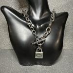 Silver Tone Padlock Chain Necklace by Michael Kors