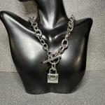 Silver Tone Padlock Chain Necklace by Michael Kors