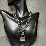 Silver Tone Padlock Chain Necklace by Michael Kors
