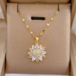 Flower Pendant Necklace in 18K Gold Plated Steel