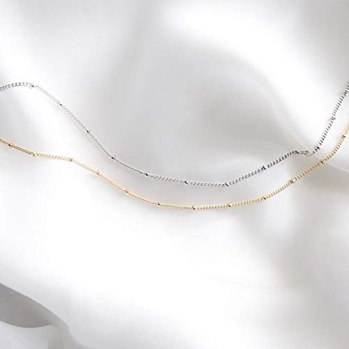 MEVECCO Silver Plain Simple Chain Choker Necklace,14K Silver Plated Cute Tiny Bead/Satellite Chain Minimalist Necklace for Women