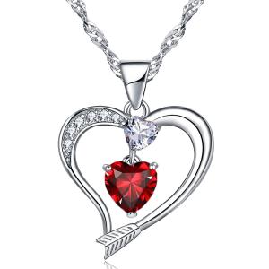 18k White Gold Plated Birthstone Heart Necklace