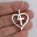 Sterling Silver Heart Cross Faith Pendant Necklace