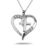 Sterling Silver Heart Cross Faith Pendant Necklace