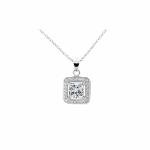 Sterling Silver Halo CZ Square Pendant Necklace