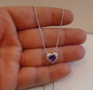 Lab Diamond & Amethyst Heart Pendant Necklace