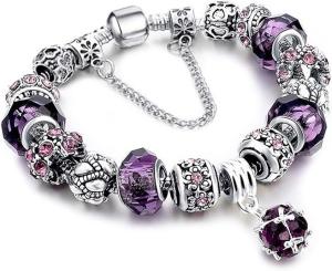 Silver Bracelet with Crystal Heart European Charms