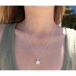 Sterling Silver Halo CZ Square Pendant Necklace