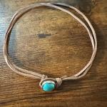 Boho Western Leather Cord Cowgirl Choker Necklace, Brown Leather Turquoise Stone