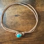 Boho Western Leather Cord Cowgirl Choker Necklace, Brown Leather Turquoise Stone