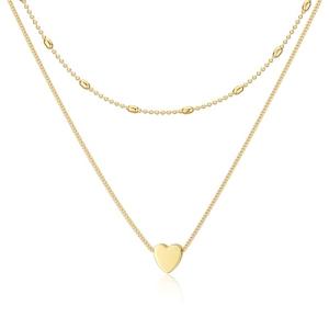 Tewiky Layered Gold Heart Necklaces for Women, Dainty Layering Cuban Chain Heart Necklace 14k Gold Pendant Necklace Simple Layered Choker Necklace for Women Cute Christmas Gifts for Women