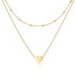Tewiky Layered Gold Heart Necklaces for Women, Dainty Layering Cuban Chain Heart Necklace 14k Gold Pendant Necklace Simple Layered Choker Necklace for Women Cute Christmas Gifts for Women