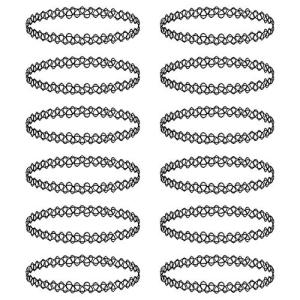 BodyJ4You 12PC Tattoo Choker Necklace Set - 90s Accessories Old School 2000s Jewelry - Gothic Black Henna - One Size Women Teen Girl - Stretchy Collar Necklace