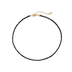 VOPIPO Dainty Black Spinel Beaded Choker Necklace for Women Trendy Natural Shiny 3mm Black Agate Crystal Stone Necklace 18k Gold Plated Chain Adjustable Cute Necklace Jewelry for Teen Girls Gifts