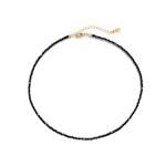 VOPIPO Dainty Black Spinel Beaded Choker Necklace for Women Trendy Natural Shiny 3mm Black Agate Crystal Stone Necklace 18k Gold Plated Chain Adjustable Cute Necklace Jewelry for Teen Girls Gifts