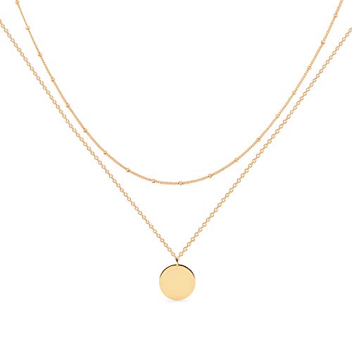 MEVECCO Gold Layered Necklace,18K Gold Disc/Circle Bead Chain Dainty Elegant Simple Layer Necklace for Women
