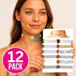 BodyJ4You 12PC Tattoo Choker Necklace Set - 90s Accessories Old School 2000s Jewelry - Yellow Daisy Pink Purple Flower Charm - One Size Women Teen Girl - Stretchy Multicolor Collar