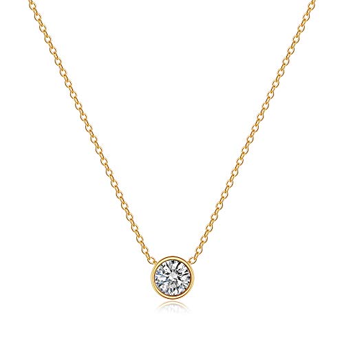 Estendly Dainty Gold Necklace Cubic Zirconia Pendant Stainless Steel Necklace for Women