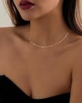 MJartoria Dainty Choker Necklace for Women 14K Gold Plated Minimalist Chain Choker Necklace Trendy Satellite Bead Choker Jewelry Gifts