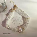 Octwine Boho 3 Tier Dainty Rhinestones Pearls Chunky Short 1920s Choker Necklace Chain Multilayer Choker Pendant Necklaces Prom Party for Women and Girls