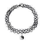 BodyJ4You Ying Yang Silvertone Pendant Tattoo Choker Necklace - Balanced Retro Accessory for Girls Teens