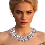 Zthread Bib Statement Necklace Rhinstone Beads Collar Necklace Colorful Crystal Choker Collar Necklace Women Fashion Jewelry Necklace (White)