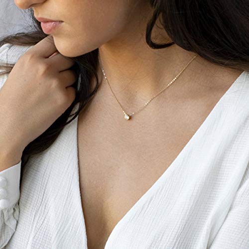 Estendly Dainty Gold Necklace Cubic Zirconia Pendant Stainless Steel Necklace for Women