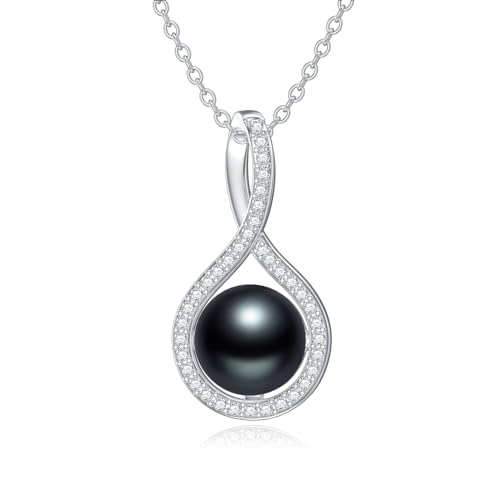 Black Pearl Pendant Necklace 20inch Infinity Design Fresh Water Black Pearl Pedant Necklace For Womens Ladiess Single Black Pearl Necklace 10mm For women