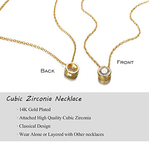 Estendly Dainty Gold Necklace Cubic Zirconia Pendant Stainless Steel Necklace for Women