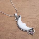 NOVICA Artisan Handmade Bone Pendant Necklace | Garnet Pendant Necklace for Women | Crescent Moon Pendant Necklace | .925 Sterling Silver Pendant Necklace | Artisan Pedant Necklace
