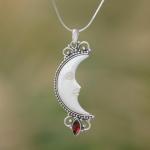 NOVICA Artisan Handmade Bone Pendant Necklace | Garnet Pendant Necklace for Women | Crescent Moon Pendant Necklace | .925 Sterling Silver Pendant Necklace | Artisan Pedant Necklace