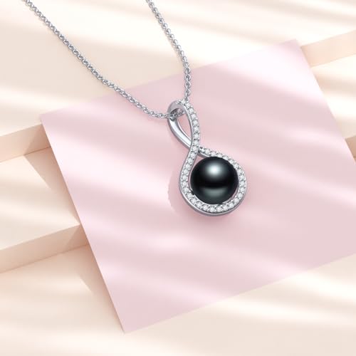 Black Pearl Pendant Necklace 20inch Infinity Design Fresh Water Black Pearl Pedant Necklace For Womens Ladiess Single Black Pearl Necklace 10mm For women