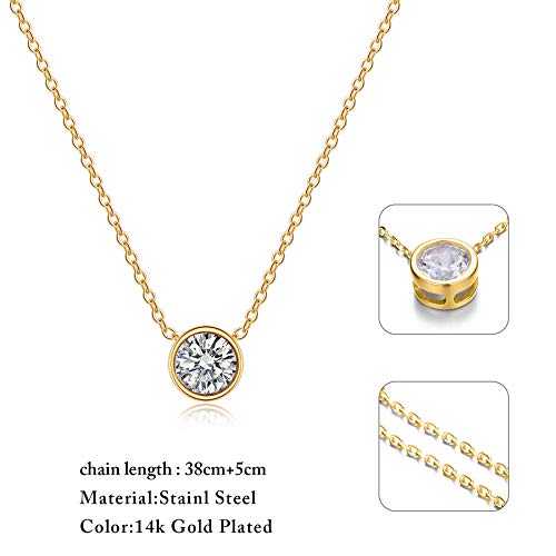 Estendly Dainty Gold Necklace Cubic Zirconia Pendant Stainless Steel Necklace for Women