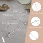 Annika Bella Handmade Adjustable Sterling Silver Lariat Necklace, Sliding Bead Drop Shape Necklace, Dainty Elegant Y Necklace, Bridal Jewelry, Delicate Gift for Her