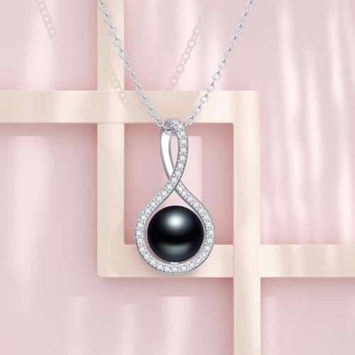 Black Pearl Pendant Necklace 20inch Infinity Design Fresh Water Black Pearl Pedant Necklace For Womens Ladiess Single Black Pearl Necklace 10mm For women