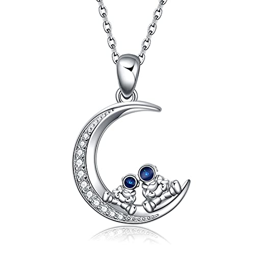 SHEAISRS Moon Necklace for Women Sterling Silver Spaceman Astronaut Pedant Necklace Jewelry Gifts for Girls Men