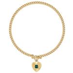 NUZON Sunburst Heart Pendant Necklace with Green Agate Solitaire Stainless Steel 18K Gold Curb Cuban Thick Chain Toggle Bar Clasp Statement Jewelry for Women 18’’