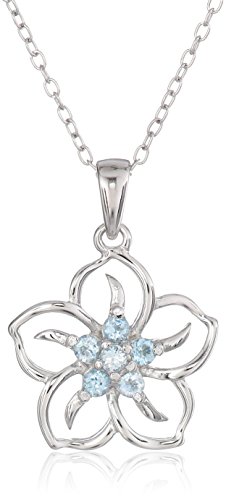 Amazon Essentials Sterling Silver Genuine Sky Blue Topaz Flower Pendant Necklace, 18" (previously Amazon Collection)