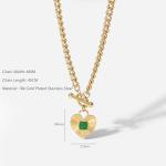 NUZON Sunburst Heart Pendant Necklace with Green Agate Solitaire Stainless Steel 18K Gold Curb Cuban Thick Chain Toggle Bar Clasp Statement Jewelry for Women 18’’