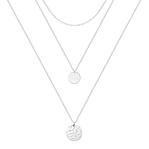 Ava Riley Dainty Gold Necklace for Women - Hammered Disc Pendant Necklaces for Women Trendy - Silver Paperclip Chain Long Necklace Jewelry Set