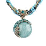 Retro Vintage Twist Rope Chain Turquoise Pendant Necklace