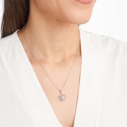 Amazon Essentials Sterling Silver Genuine Sky Blue Topaz Flower Pendant Necklace, 18" (previously Amazon Collection)
