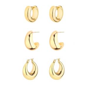 Gold Plated Chunky Hoop Earrings Set for Women