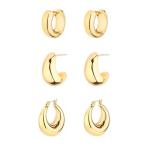 Gold Plated Chunky Hoop Earrings Set for Women