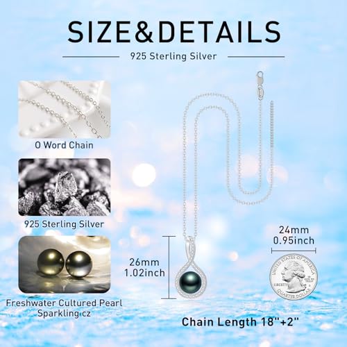 Black Pearl Pendant Necklace 20inch Infinity Design Fresh Water Black Pearl Pedant Necklace For Womens Ladiess Single Black Pearl Necklace 10mm For women