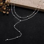 Picuzzy Lariat Necklace for Women, Dainty Silver Plated Layered Necklaces for Women Trendy Beaded Long Necklace Simple Jewelry Gift
