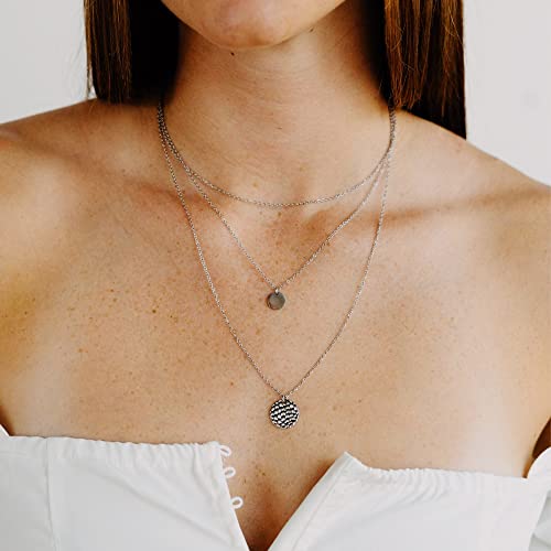Ava Riley Dainty Gold Necklace for Women - Hammered Disc Pendant Necklaces for Women Trendy - Silver Paperclip Chain Long Necklace Jewelry Set