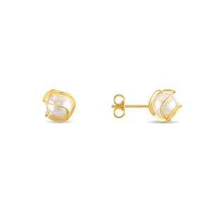 Barzel 18K Gold Plated Pearl Stud Earrings, 4MM